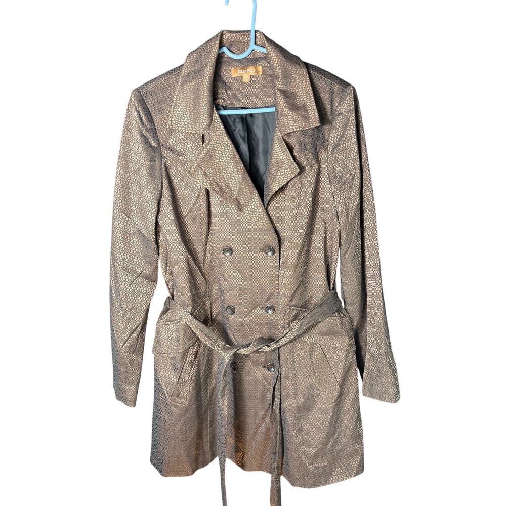 Ellen Tracy Double Breasted Women’s Trench Coat Metallic Brown L